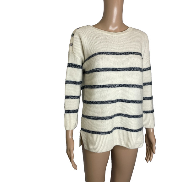 Women's 4 Pure Collection 100% Cashmere Stripe Crewneck Pullover Sweater - Picture 2 of 5